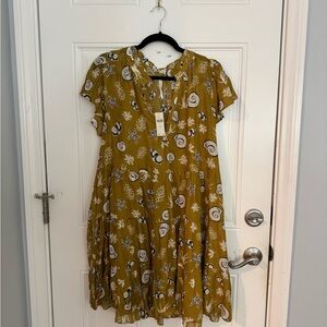 Anthropologie Womens Gold and White Seashell Ruffle Dress Size 12 NWT